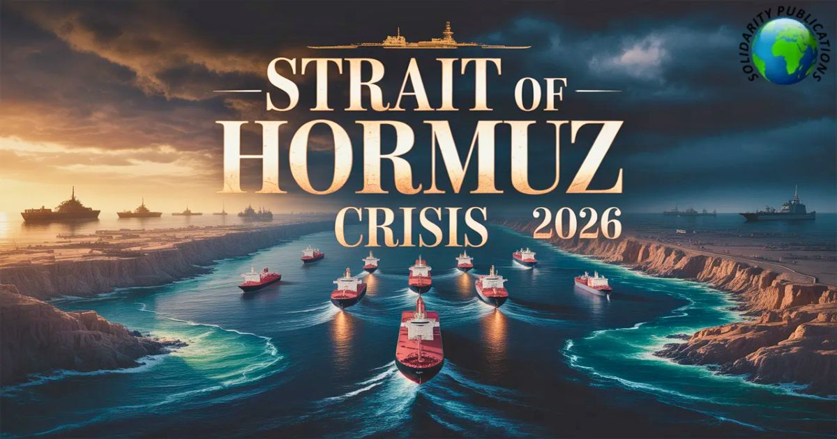 Strait of Hormuz Crisis 2026 showing global oil shipping disruption and impact on world peace and energy supply chains.